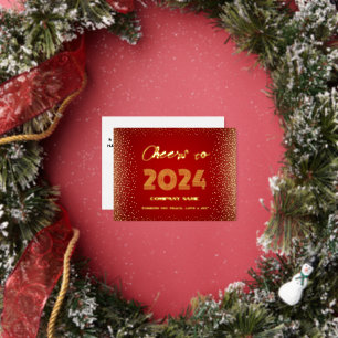 Modern Minimal Red Elegant Cheers to Foil Holiday Postcard