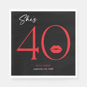 Modern Minimal Red Lips She's Forty Birthday Napkin