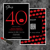 Modern Minimal Red Lips She's Forty Birthday QR