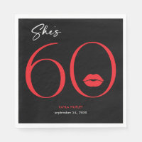 Modern Minimal Red Lips She's Sixty Birthday