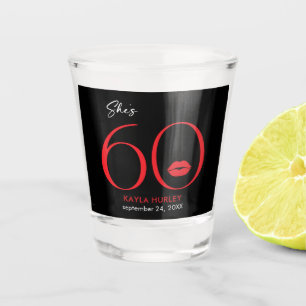 Modern Minimal Red Lips She's Sixty Birthday Shot Glass