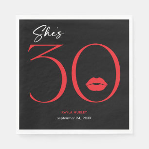 Modern Minimal Red Lips She's Thirty Birthday Napkin