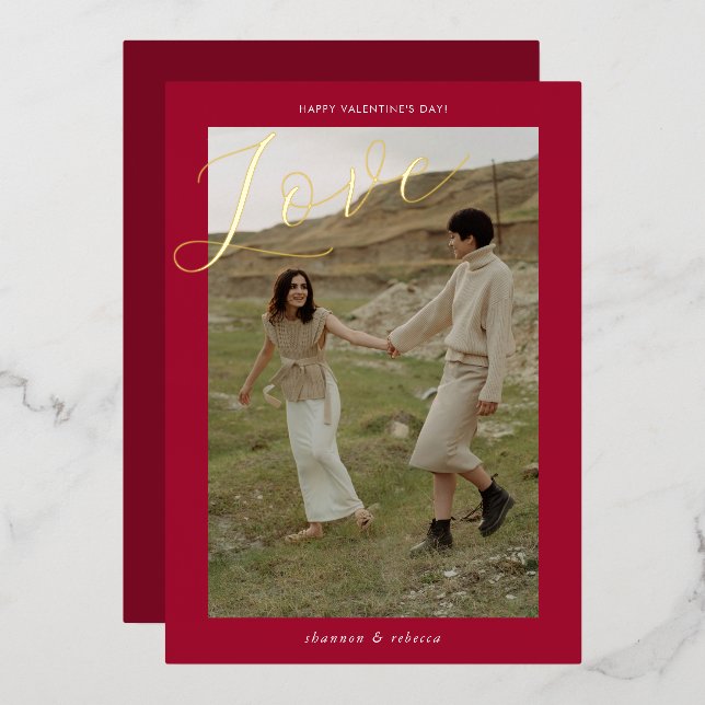 Modern Minimal Red Love Script Photo Valentine's  (Front/Back)