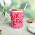 Modern minimal red pink typography 16th birthday paper cups<br><div class="desc">Modern minimal bold typography 16th birthday red and pink party decor favour paper cup design.</div>