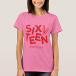 Modern minimal red pink typography 16th birthday T-Shirt<br><div class="desc">Modern minimal bold typography 16th birthday red and pink party decor favour t-shirt design.</div>