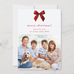 MODERN MINIMAL Red ribbon bow family photo Holiday Card