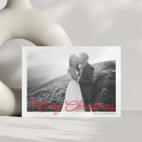 Modern Minimal Red Script Christmas Wedding Photo