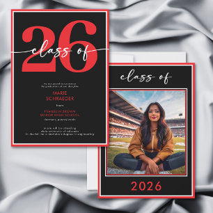 Modern Minimal Red Script Graduation Announcement