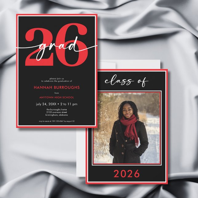 Modern Minimal Red Script Graduation Party Invitation (Modern Minimal Red Script Graduation Party Invitation)