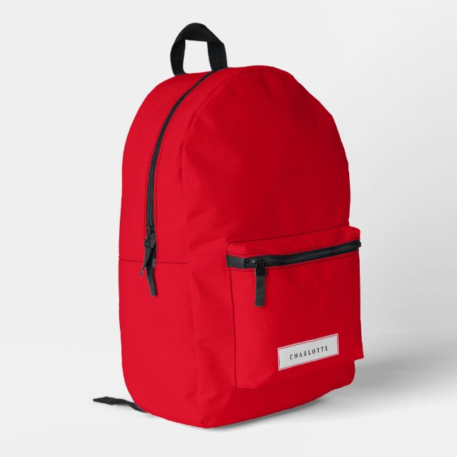 Modern Minimal Red Solid Colour Custom Name Printed Backpack (Back Corner Left)