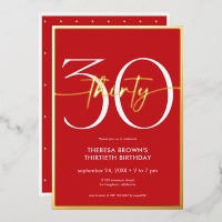 Modern Minimal Red Thirty Script Birthday