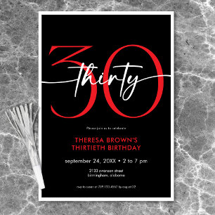 Modern Minimal Red Thirty Script Birthday Invitation
