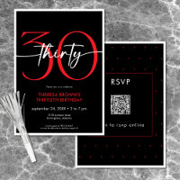 Modern Minimal Red Thirty Script Birthday QR