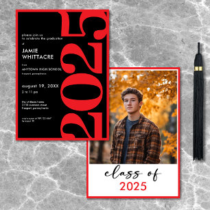 Modern Minimal Red Typography Graduation Party Invitation