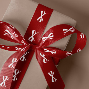 Modern minimal red white bow Christmas gift wrap  Satin Ribbon