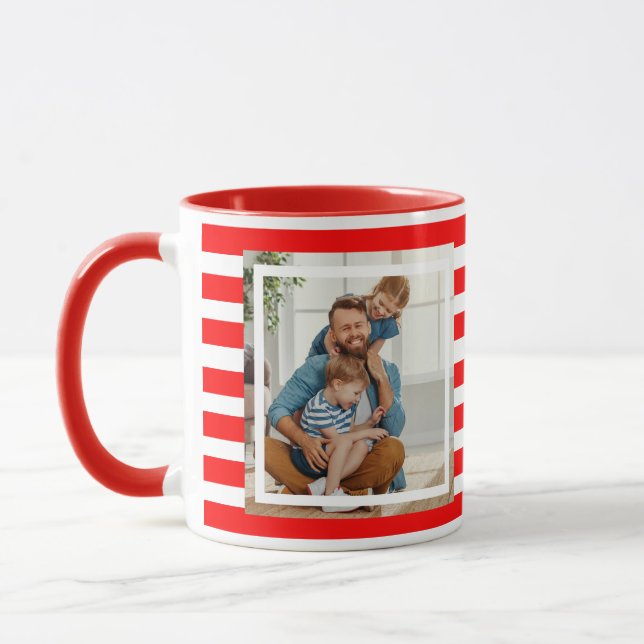 Modern minimal Red & White Stripes 2 photo Mug (Left)