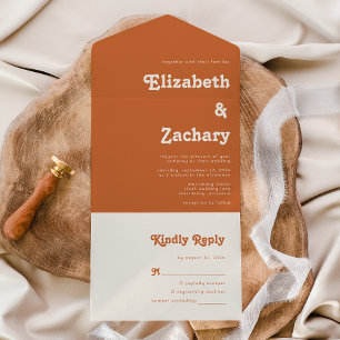 Modern Minimal Retro Typography Burnt Orange All In One Invitation