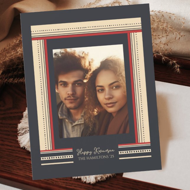 Modern Minimal Ribbon Border Kwanzaa Holiday Card (Creator Uploaded)