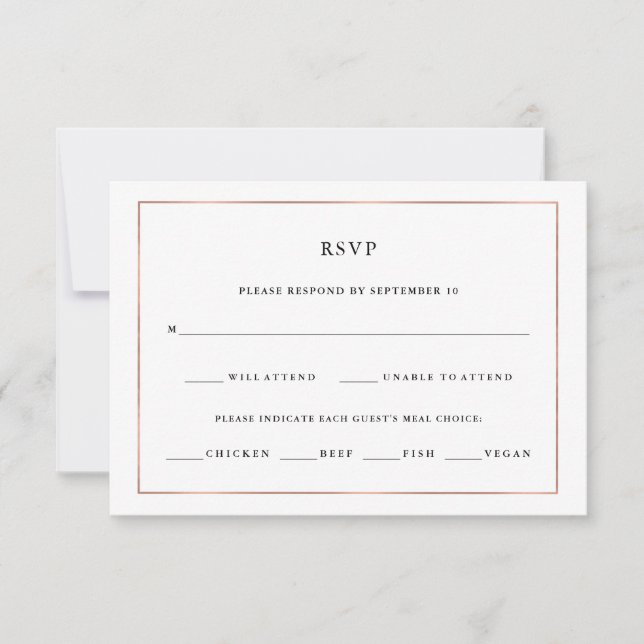 Modern Minimal | Rose Gold Border Meal Choice RSVP Card (Front)