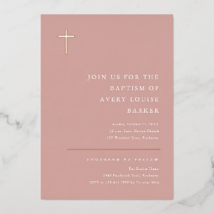 Modern Minimal Rose Gold Cross Baptism