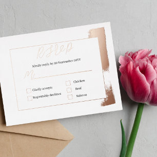 Modern Minimal Rose Gold Wedding RSVP Foil Invitation Postcard