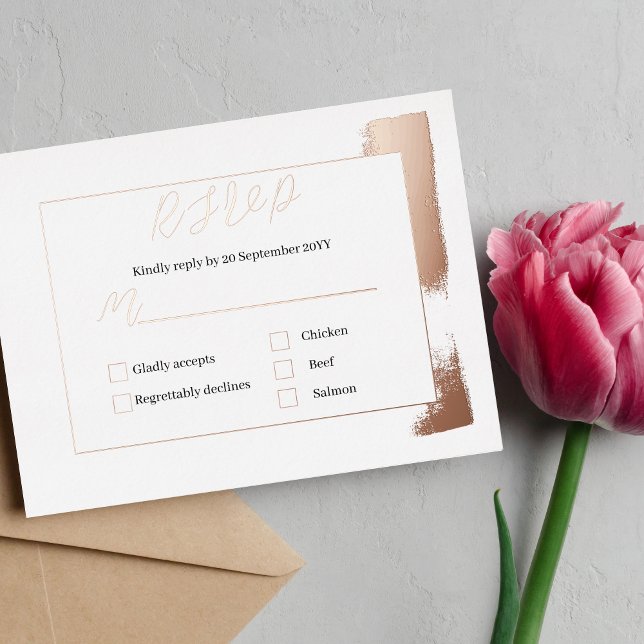 Modern Minimal Rose Gold Wedding RSVP Foil Invitation Postcard (Creator Uploaded)