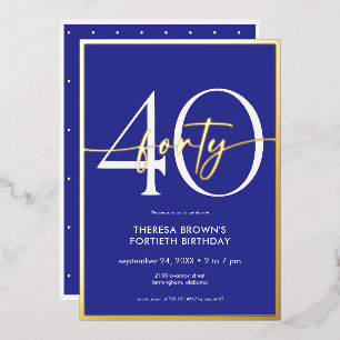 Modern Minimal Royal Blue Gold Script Birthday