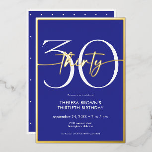 Modern Minimal Royal Blue Thirty Script Birthday