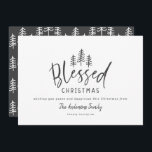 Modern minimal rustic farmhouse blessed Christmas Holiday Card<br><div class="desc">Modern minimal farmhouse style blessed Christmas rustic stylish holiday card. With modern hand drawn text and trees. Backer colour can be customised.</div>