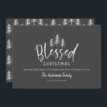 Modern minimal rustic farmhouse blessed Christmas Holiday Card<br><div class="desc">Modern minimal farmhouse style blessed Christmas rustic stylish holiday card. With modern hand drawn text and trees. Backer colour can be customised.</div>
