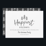 Modern minimal rustic farmhouse Christmas happy Holiday Card<br><div class="desc">Modern minimal farmhouse style Christmas rustic stylish happy holiday card. With modern hand drawn text and trees. Backer colour can be customised.</div>