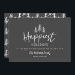 Modern minimal rustic farmhouse Christmas happy Holiday Card<br><div class="desc">Modern minimal farmhouse style Christmas rustic stylish happy holiday card. With modern hand drawn text and trees. Backer colour can be customised.</div>