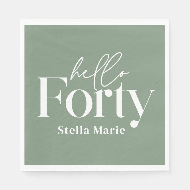 Modern minimal sage green 40th birthday decor napkin (Front)
