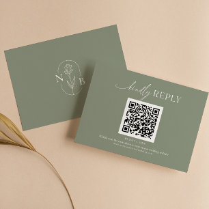 Modern Minimal Sage Green Boho Wedding QR Code RSVP Card