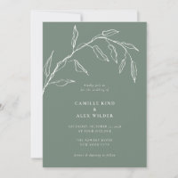 Modern Minimal Sage Green Botanical Leaf Wedding