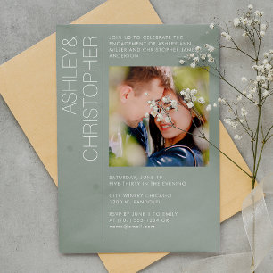 Modern Minimal Sage Green Engagement Party Photo Invitation