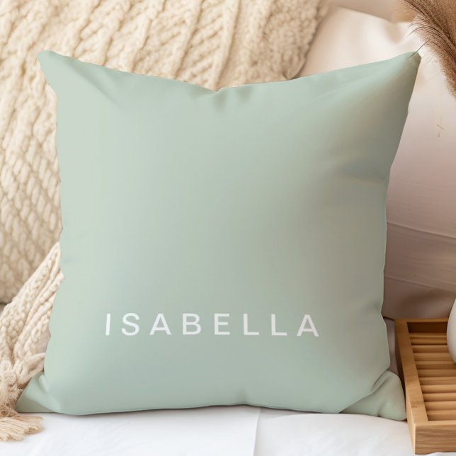 Modern Minimal Sage Green Personalised Name Cushion (Creator Uploaded)