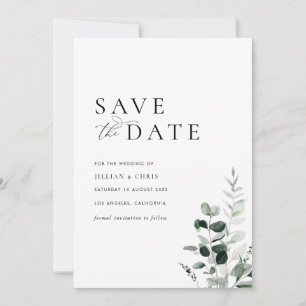 modern minimal sage green save the date card