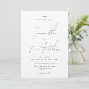 Modern Minimal Sage Green Script Wedding Invitation