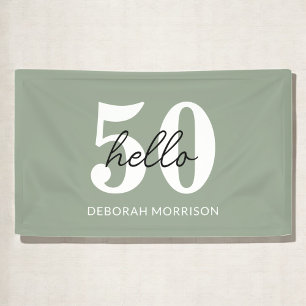 Modern Minimal Sage Green Typography 50th birthday Banner