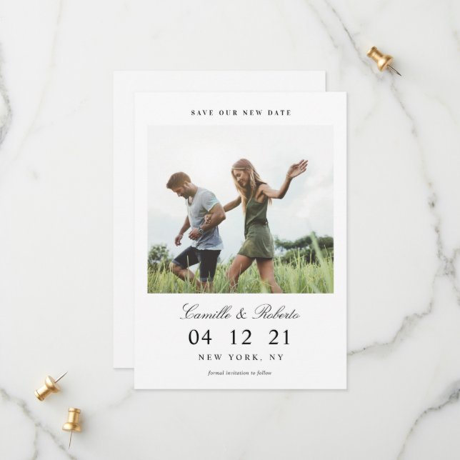 Modern & Minimal Save Our New Date Photo Save The Date (Front/Back In Situ)