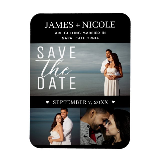 Modern Minimal Save the Date Wedding 3 Photos Magnet (Vertical)