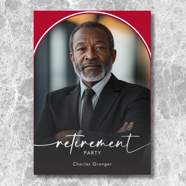 Modern Minimal Scarlet Red Retirement Party (Modern Minimal Scarlet Red Retirement Party Foil Invitation)