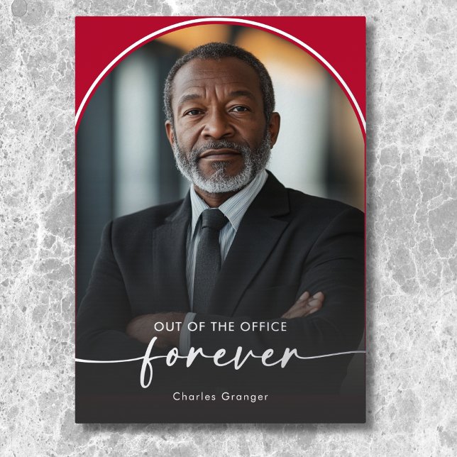 Modern Minimal Scarlet Red Retirement Party (Modern Minimal Scarlet Red Retirement Party Foil Invitation)