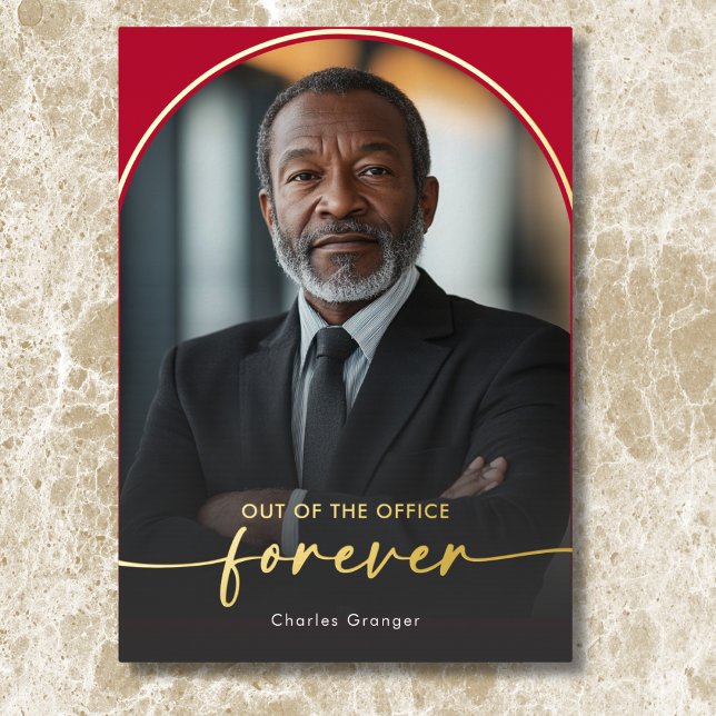 Modern Minimal Scarlet Red Retirement Party (Modern Minimal Scarlet Red Retirement Party Foil Invitation)