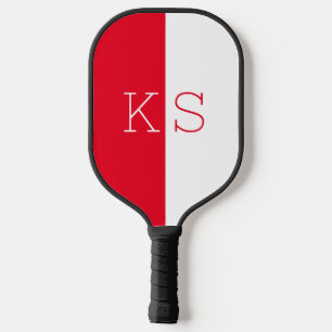 Modern Minimal Scarlet Red White Monogram Pickleball Paddle
