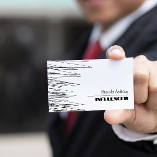Modern Minimal Scribble Black And White QR Code Business Card