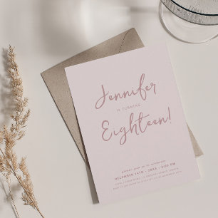 Modern Minimal Script 18th Birthday Blush Pink  Invitation