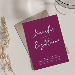 Modern Minimal Script 18th Birthday Party Magenta  Invitation