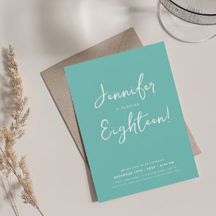 Modern Minimal Script 18th Birthday Party Teal  Invitation